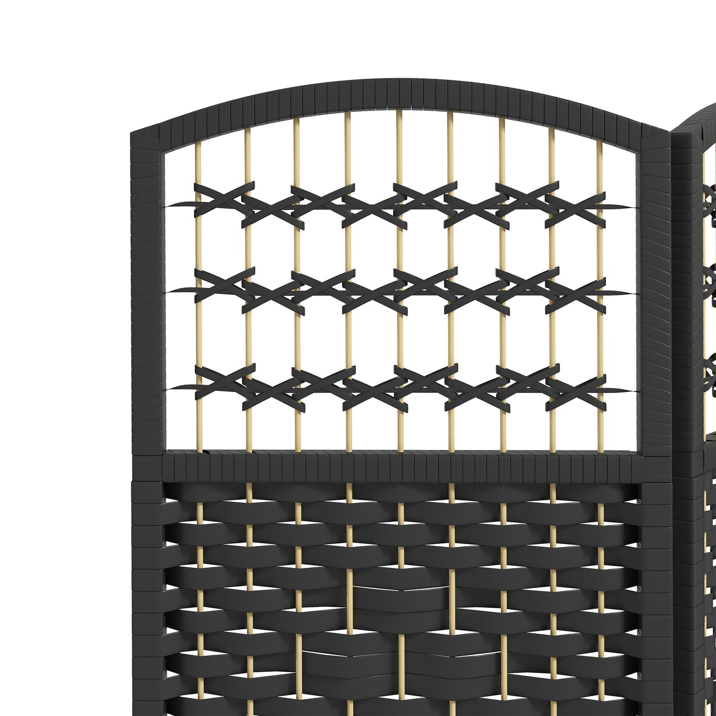 6 Panel Folding Room Divider, Portable Privacy Screen, Wave Fiber Room Partition for Home Office, Black