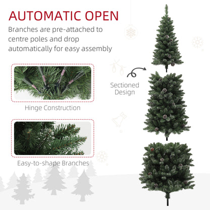 6ft Artificial Pencil Christmas Tree with 618 Branches, Pinecones, Metal Stand, Realistic Xmas Tree for Home