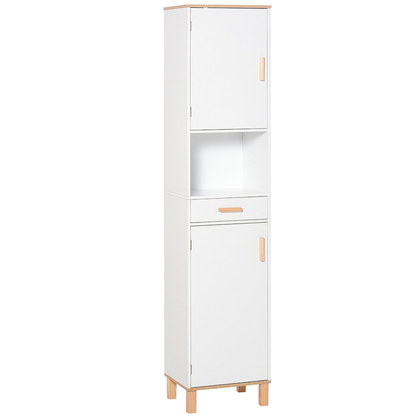 Bathroom Storage Cabinet with Cupboards and Drawer, Floor Free Standing Linen Tower, Tall Slim Side Organizer Shelves, W