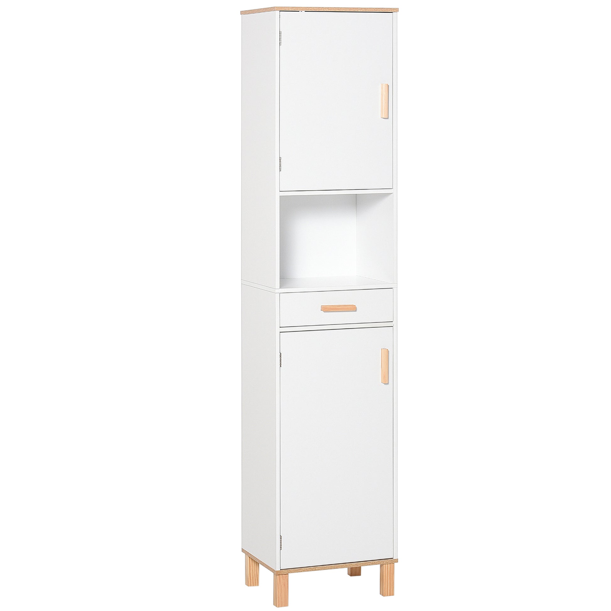 Bathroom Storage Cabinet with Cupboards and Drawer, Floor Free Standing Linen Tower, Tall Slim Side Organizer Shelves, W