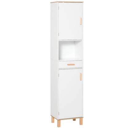 Bathroom Storage Cabinet with Cupboards and Drawer, Floor Free Standing Linen Tower, Tall Slim Side Organizer Shelves, W