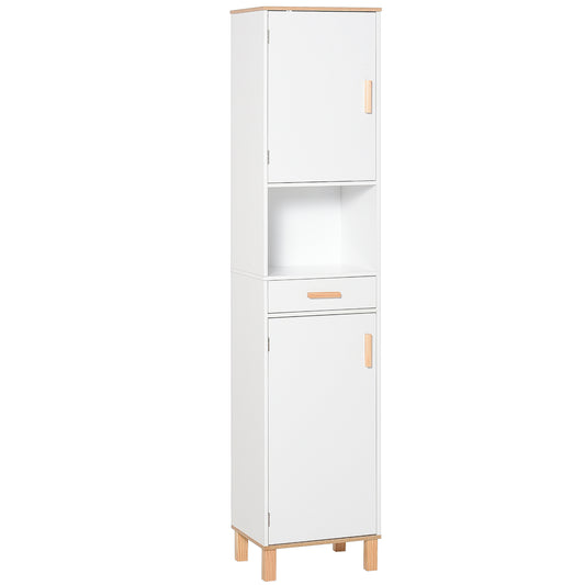 Bathroom Storage Cabinet with Cupboards and Drawer, Floor Free Standing Linen Tower, Tall Slim Side Organizer Shelves, W
