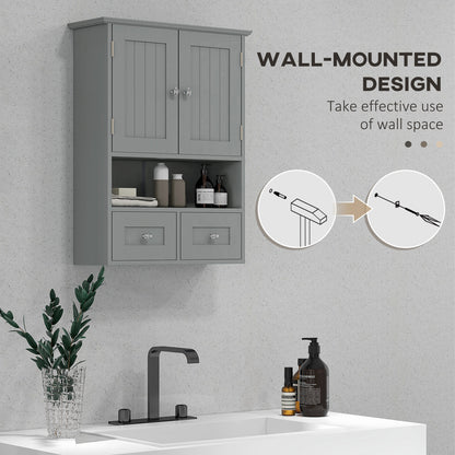 Bathroom Wall Cabinet with 2 Drawers, Modern Medicine Cabinet with 2 Doors and Open Shelf, Over the Toilet Storage Organ