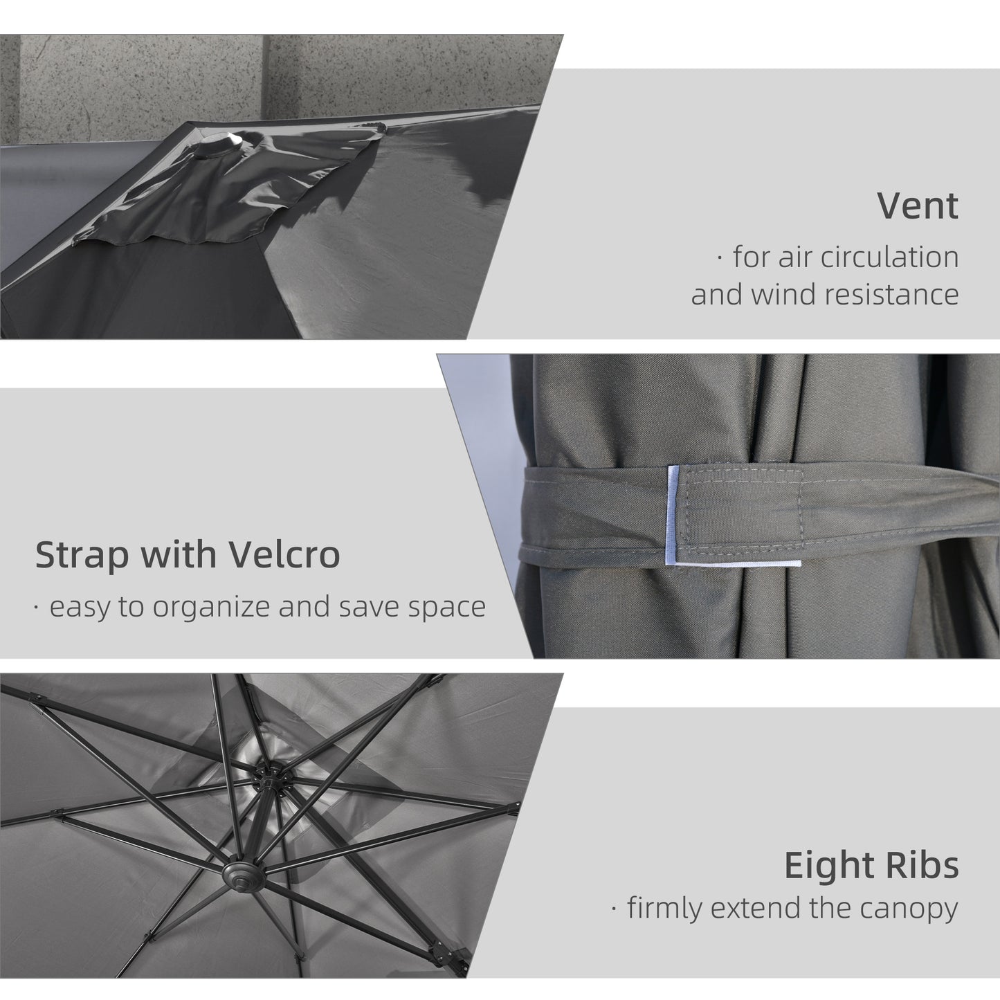 9ft Cantilever Patio Umbrella, Square Overhanging Umbrella with Cross Base, Crank Handle, Tilt, 360° Rotation and Alumin