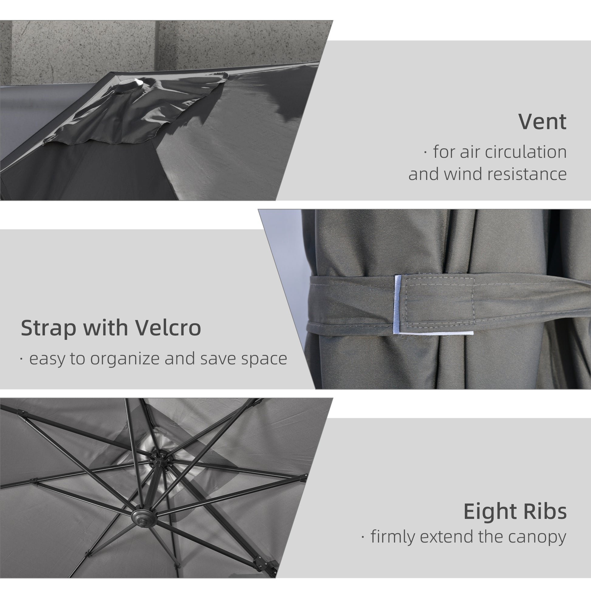 9ft Cantilever Patio Umbrella, Square Overhanging Umbrella with Cross Base, Crank Handle, Tilt, 360° Rotation and Alumin