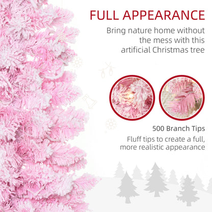 6 Foot Prelit Snow Flocked Artificial Christmas Tree with Pencil Shape, 500 Pine Realistic Branches, Warm White LED ligh