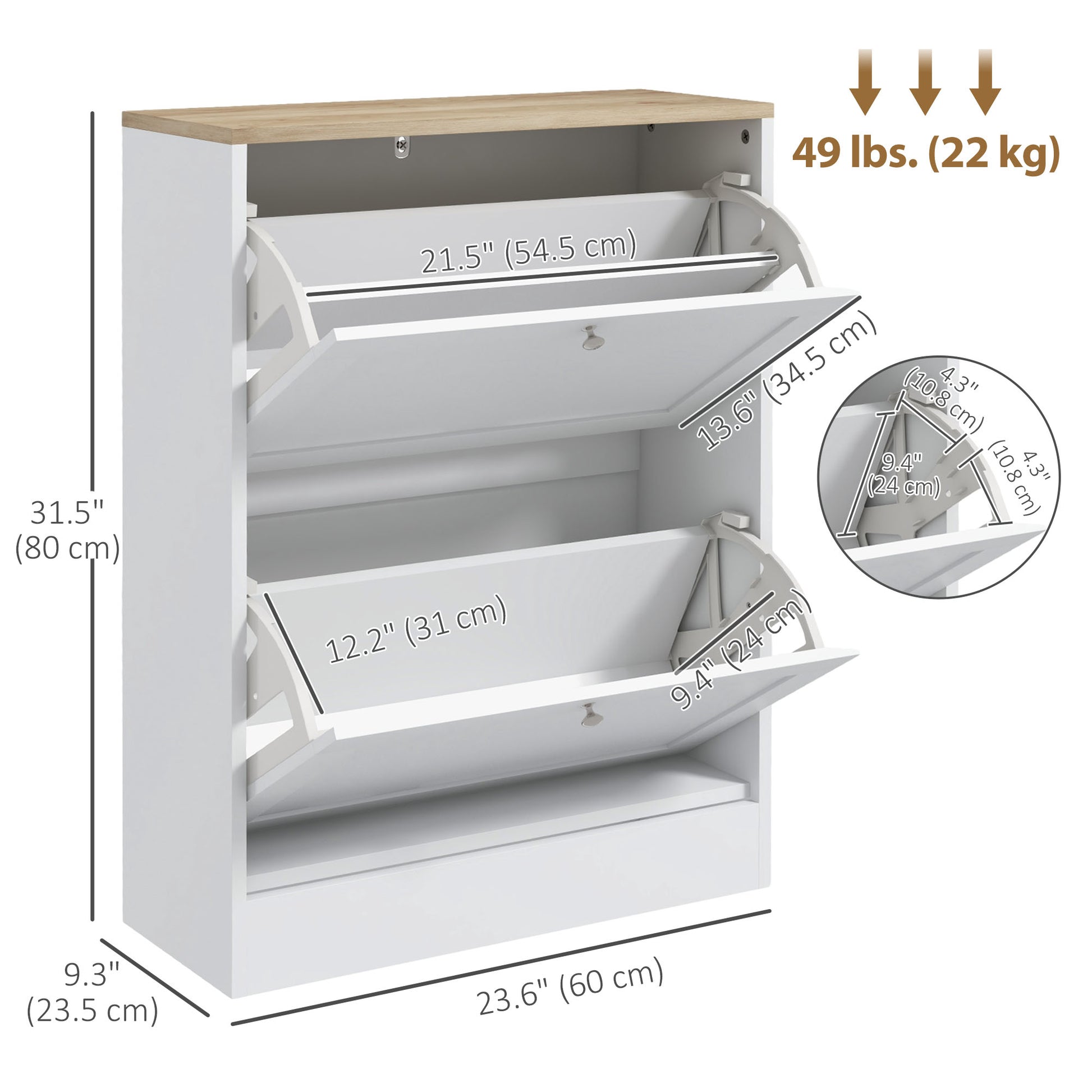 Slim Shoe Storage Cabinet, Modern Shoe Cabinet with 2 Flip Drawers and Adjustable Shelves for 8-12 Pairs, White
