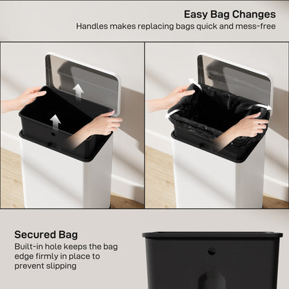 Garbage Bin, Soft-Close Trash Can with Foot Pedal, 5 Gallon (20 L) Garbage Can with Removable Inner Bucket, Cream White