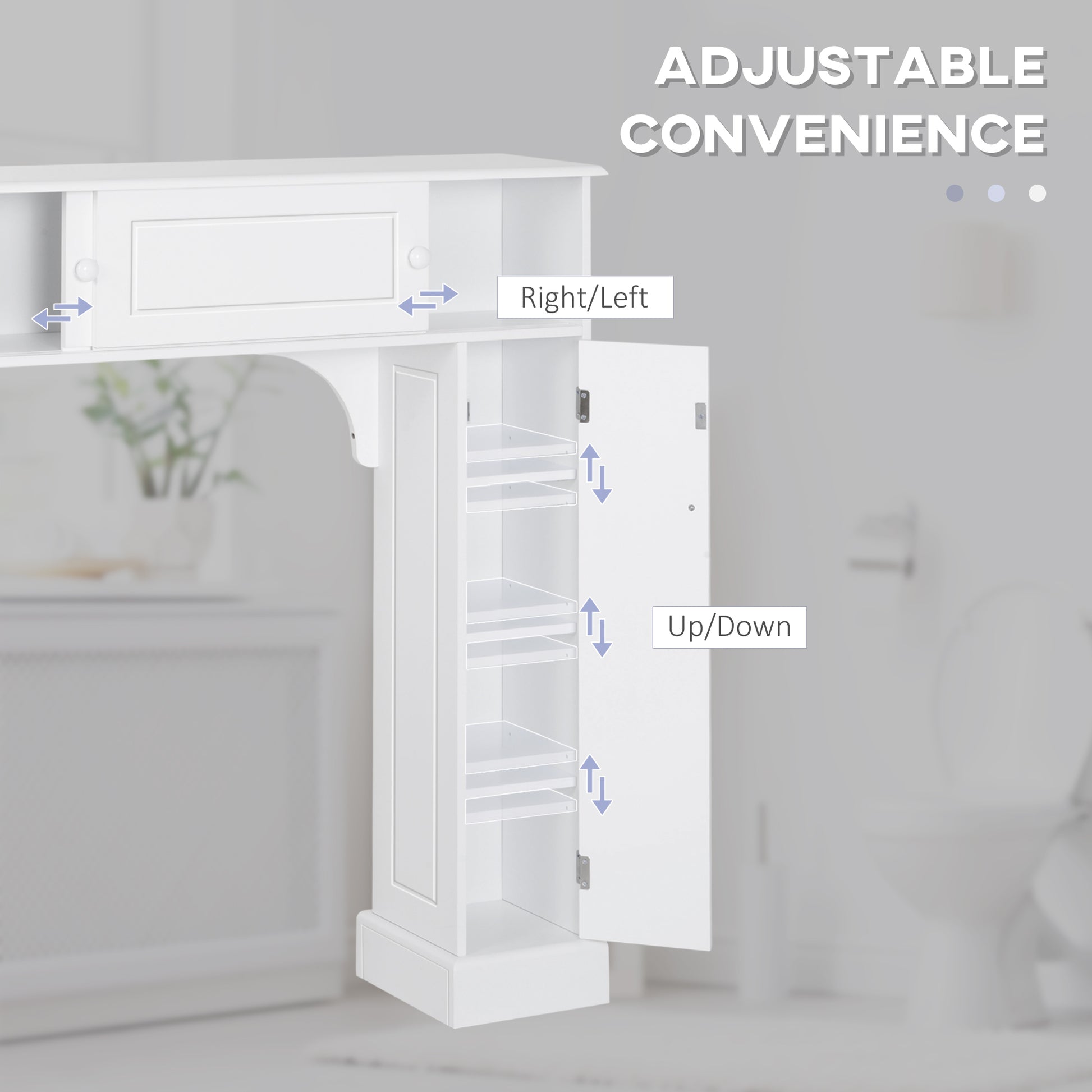 Modern Over The Toilet Storage, Bathroom Cabinets Over Toilet with 2 Sliding Doors, 3 Adjustable Shelves, White