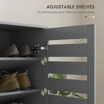 Shoe Storage Cabinet, Shoe Cabinet with 2 Slatted Doors for 15 Pairs of Shoes, Dark Grey