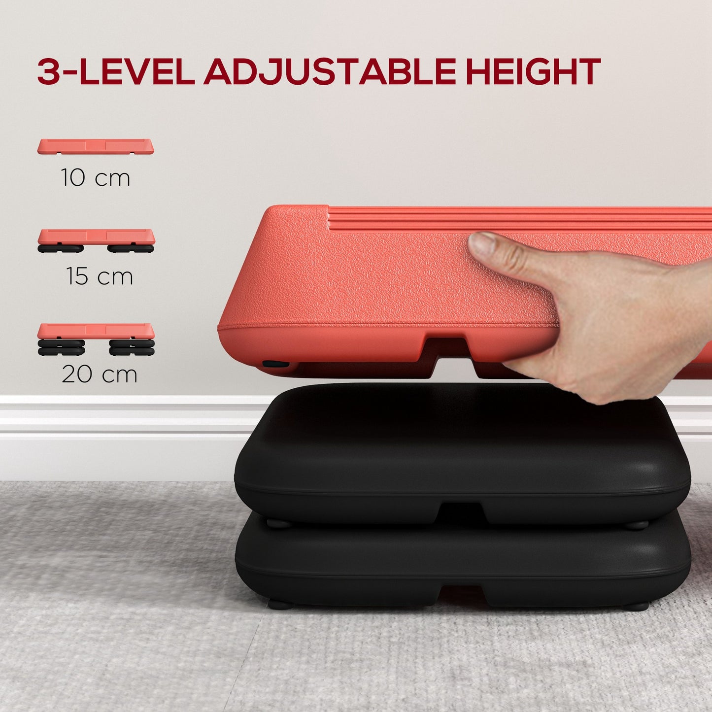 Soozier Adjustable Aerobic Stepper, 3-Level with Risers 4", 6", 8" Exercise Step Platform for Home Gym Fitness Workout, 