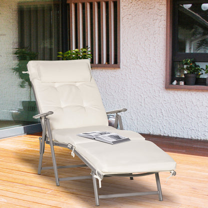 Lounge Chair Outdoor, Folding Patio Chaise Lounger, 360 lbs 7-Position Adjustable Back Outdoor Recliner with Cushion, He