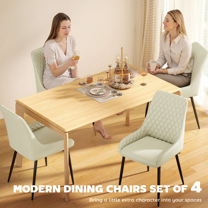 Set of 4 Upholstered Kitchen Chairs, Modern Dining Chairs with Diamond Tufting and Steel Legs for Dining Room, Cream Whi
