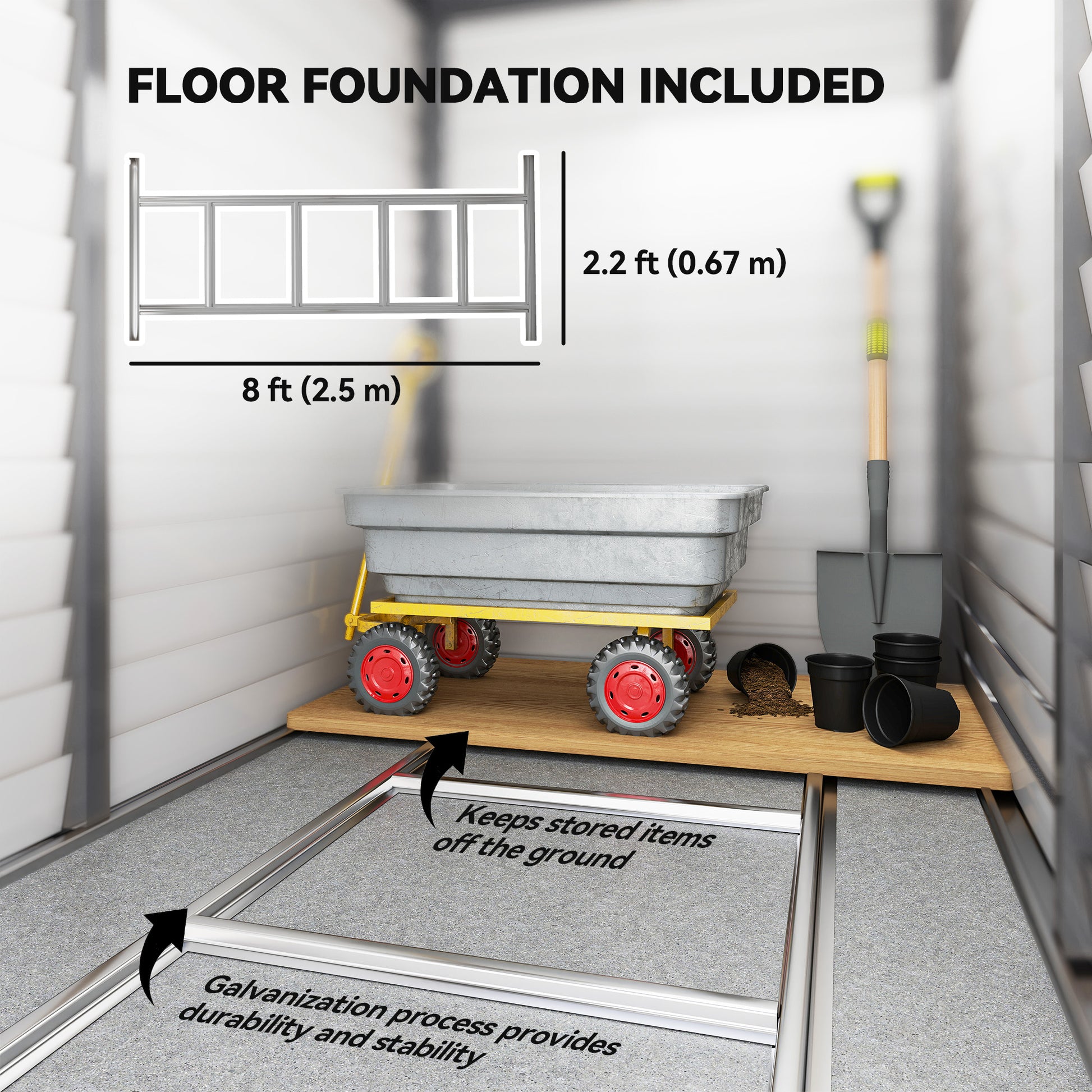 4.6' x 9' Steel Outdoor Storage Shed, Lean to Shed, Metal Tool House with Foundation Kit, Lockable Doors, Gloves and 2 A