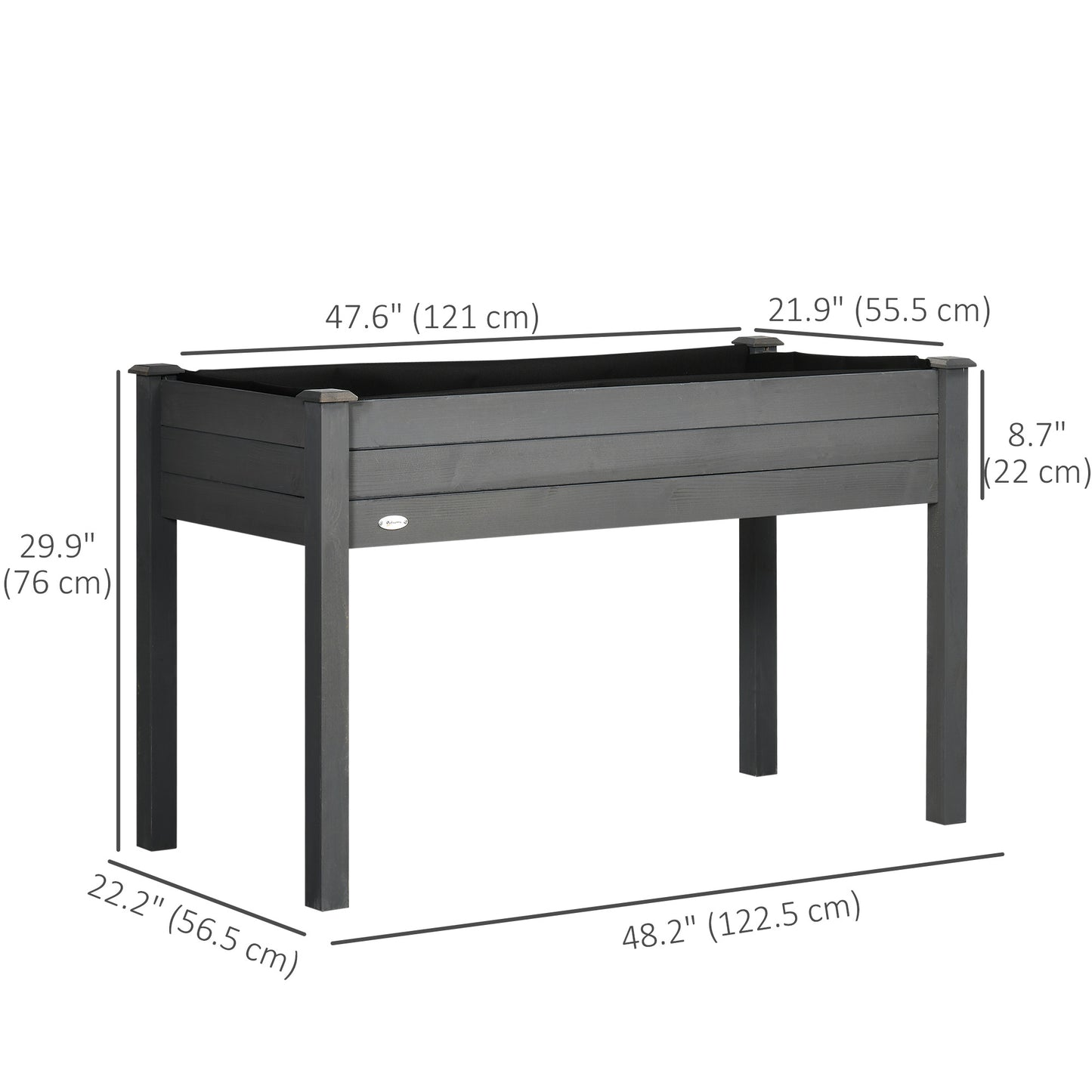 48" x 22" x 30" Wooden Patio Raised Garden Bed Planter, Elevated Planter Box with Legs, Outdoor Flower Stand with Inner 