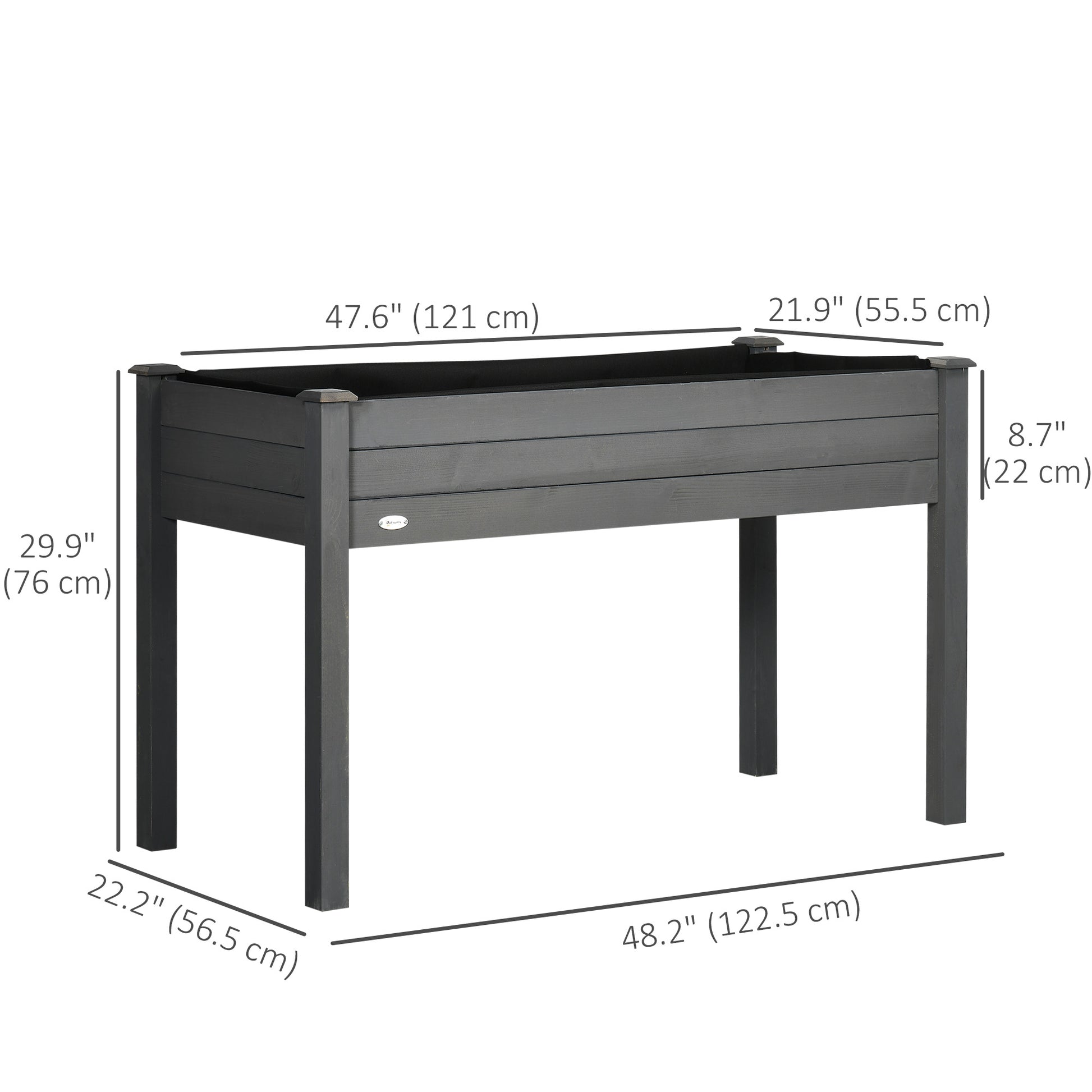 48" x 22" x 30" Wooden Patio Raised Garden Bed Planter, Elevated Planter Box with Legs, Outdoor Flower Stand with Inner 