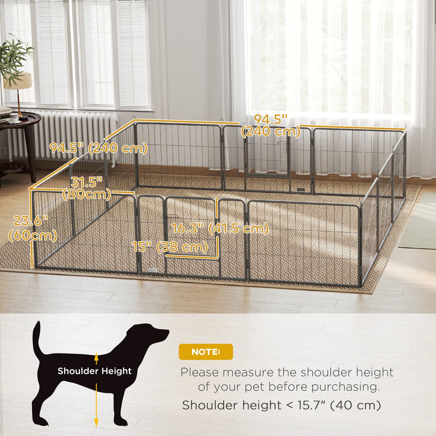 Dog Playpen, 31.5"W Heavy-Duty Metal Puppy Play Pen, Pet Exercise Fences for Outside and Indoor, DIY Design with Door fo