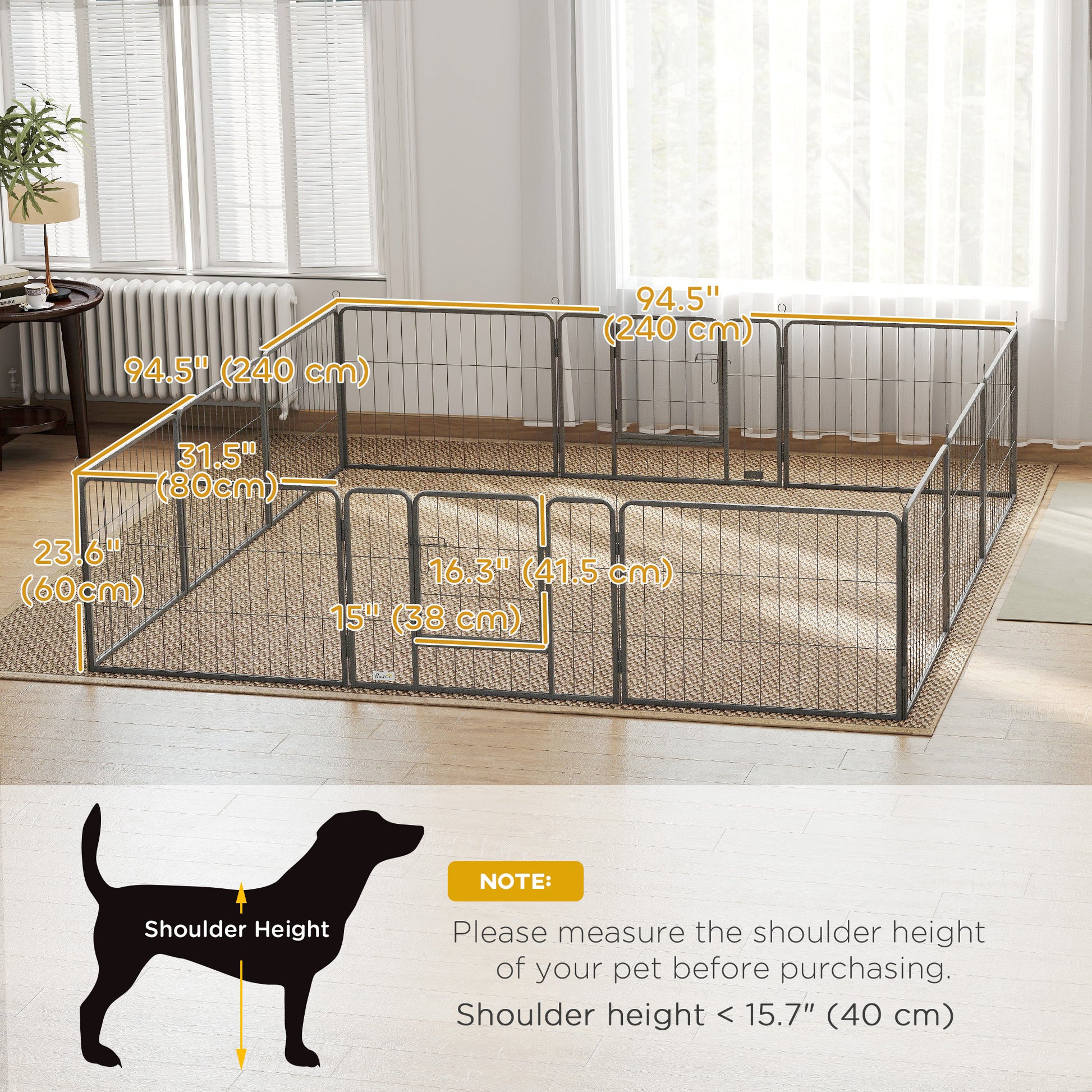 Dog Playpen, 31.5"W Heavy-Duty Metal Puppy Play Pen, Pet Exercise Fences for Outside and Indoor, DIY Design with Door fo
