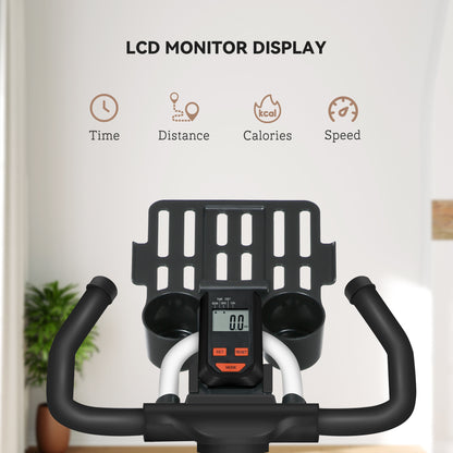 Soozier Adjustable Upright Stationary Exercise Bike with LCD Display, Suitbale for Beginer and Home Gym, Indoor Cycling 