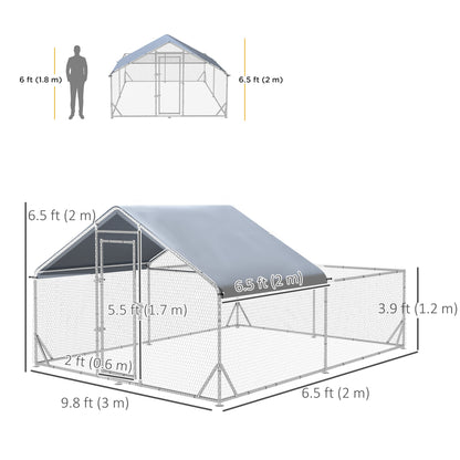 Large Metal Chicken Coop, Hen Run House with Anti-Ultraviolet Cover, Walk-in Poultry Cage for Ducks, Rabbits, Outdoor Ba