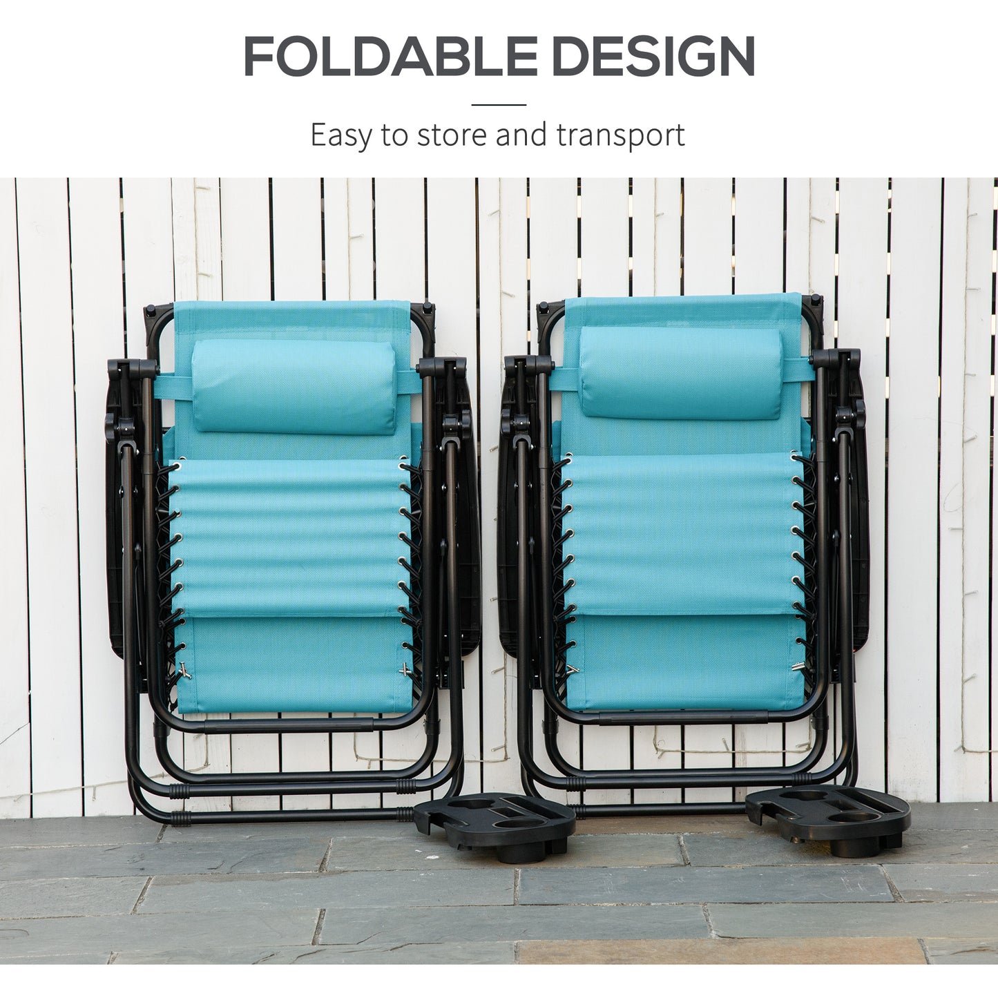 2 Piece Foldable Lounge Chair with Canopy Shade, Outdoor Zero Gravity Chair w/ Side Tray & Cup Holder, Reclining Lounger