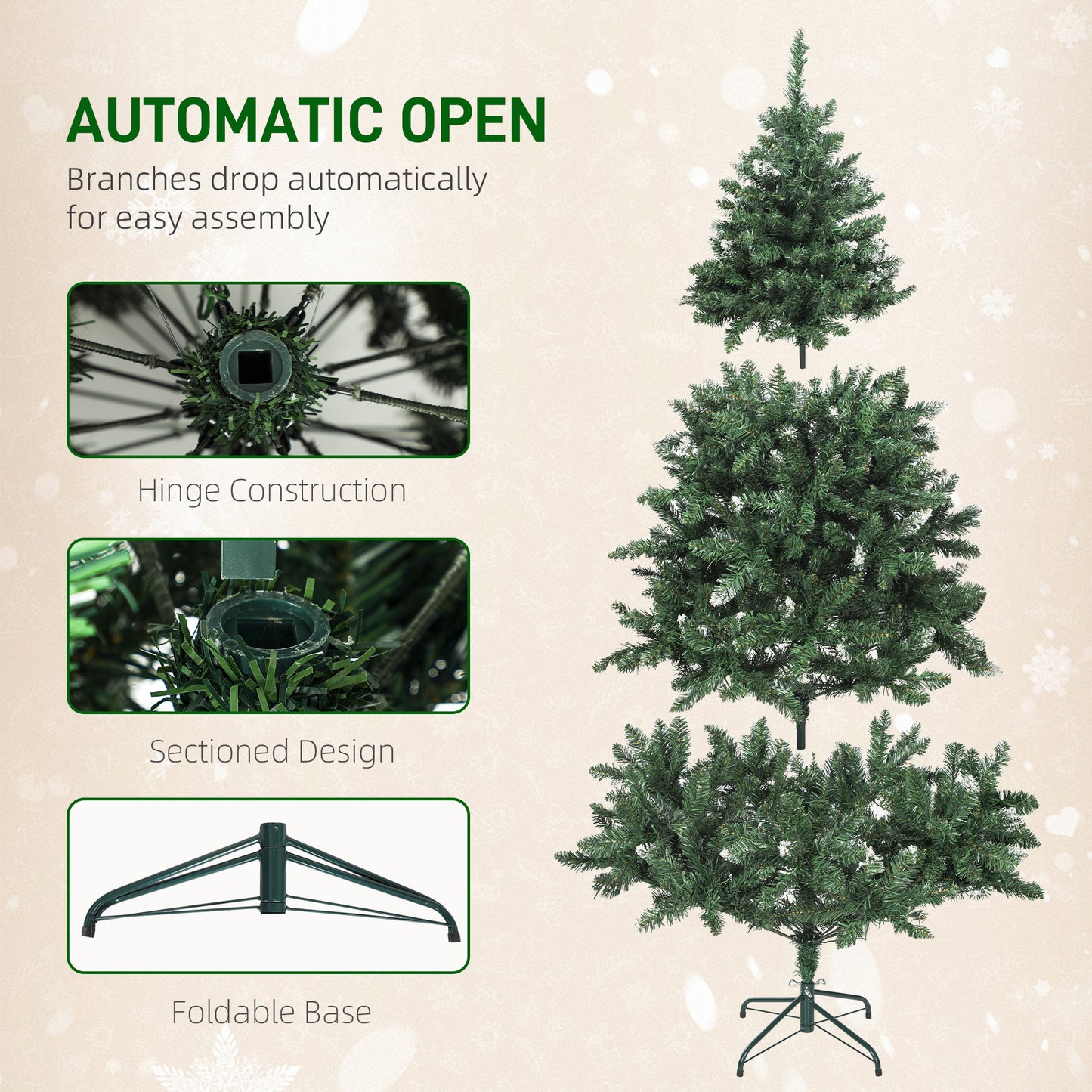 6 ft Frosted Prelit Christmas Tree, Full Spruce Xmas Tree with Dual Colour LED Light, Hinged Xmas Tree, Easy Assembly