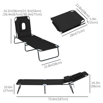Adjustable Outdoor Lounge Chair, Garden Folding Chaise Lounge with Face Hole Reclining Tanning Chair Seat, Folding Campi