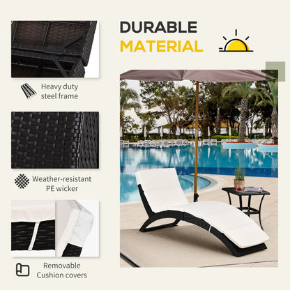 Patio Rattan Chaise lounger wicker Foldable Reclining Backrest PE Rattan Outdoor Lounge Chair, Recliner with Cushion for