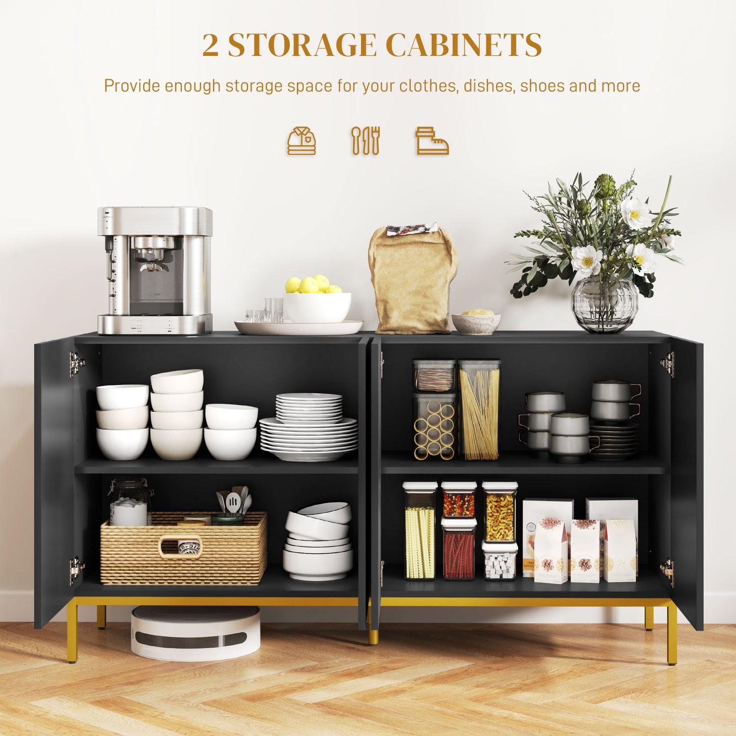 Sideboard Storage Cabinet with Adjustable Shelves, Soft-Close Doors, Kitchen Buffet Cabinet for Dining Room, Black