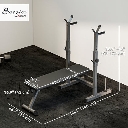 Soozier Adjustable Weight Bench, Foldable Bench Press with Barbell Rack and Dip Station for Home Gym, Strength Training 