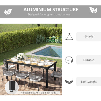 75" x 35" Outdoor Dining Table for 8 People, Rectangular Aluminum Frame Garden Table with All-Weather Faux Wood Top for 