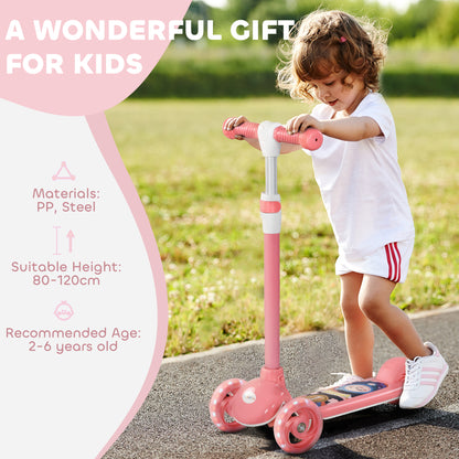 Qaba 3 Wheel Kids Scooter, Toddler Kick Scooter with Adjustable Height, Rear-Fender Brake, LED Light, TPE Handlebar, Pin