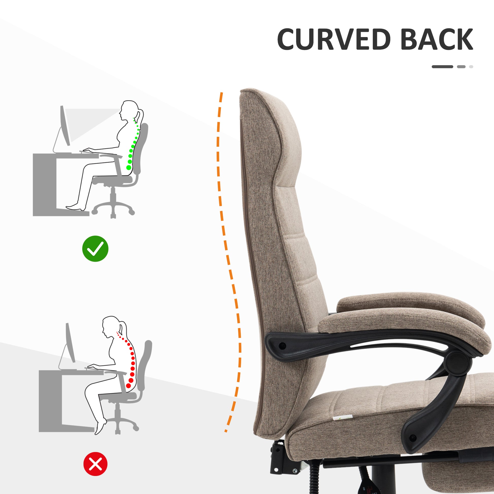 Office Chair, Linen High Back Computer Desk Chair, Swivel Recliner with Adjustable Height, Footrest and Padded Armrest, 