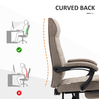 Office Chair, Linen High Back Computer Desk Chair, Swivel Recliner with Adjustable Height, Footrest and Padded Armrest, 