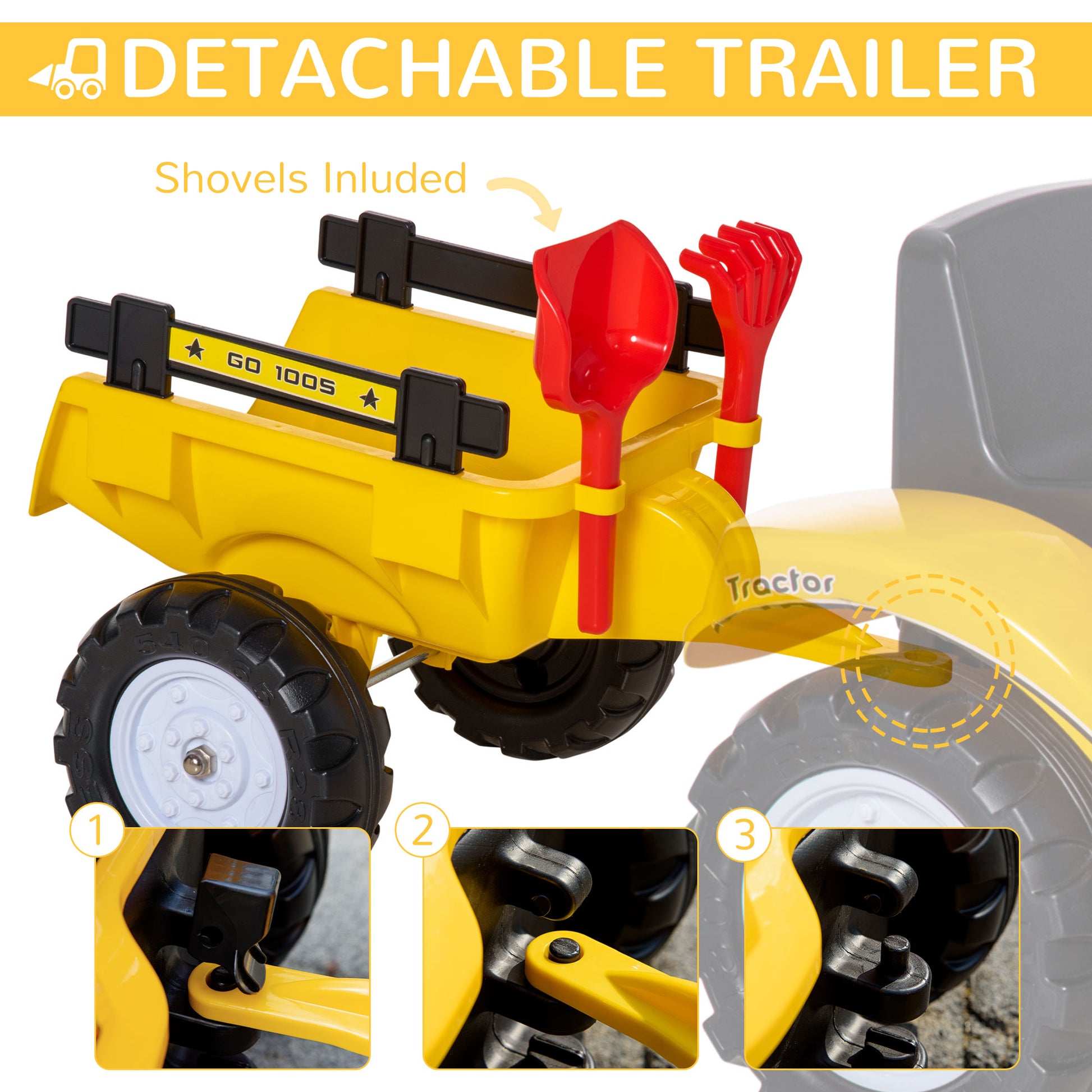 VarietyKart Ride on Toy Dump Truck for Kids, Pedal Construction Car with Detachable Trailer for 3 Years Old, Yellow