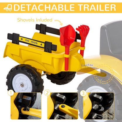 VarietyKart Ride on Toy Dump Truck for Kids, Pedal Construction Car with Detachable Trailer for 3 Years Old, Yellow