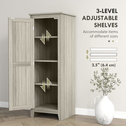 48" Kitchen Pantry Storage Cabinet w/ Barn Door, Kitchen Pantry Cabinet w/ Adjustable Shelves, Grey Wood Grain