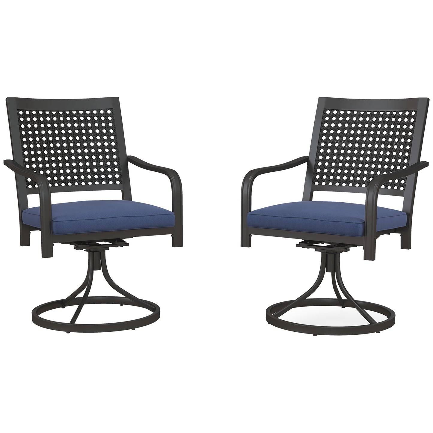 2 Pieces Patio Swivel Chairs with Cushion, Outdoor Swivel Rocker with Curved Armrests, Backrest for Garden, Balcony, Por