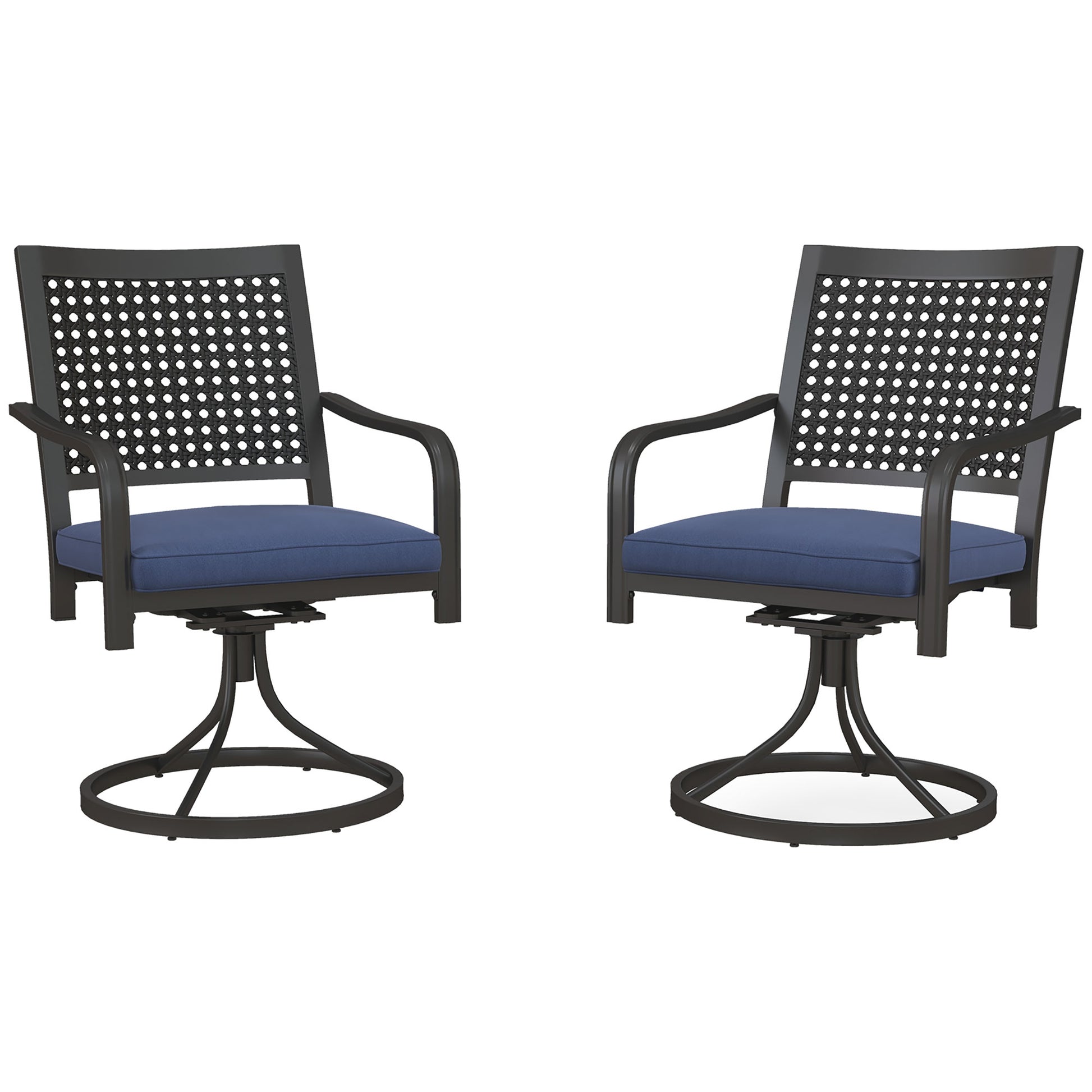 2 Pieces Patio Swivel Chairs with Cushion, Outdoor Swivel Rocker with Curved Armrests, Backrest for Garden, Balcony, Por