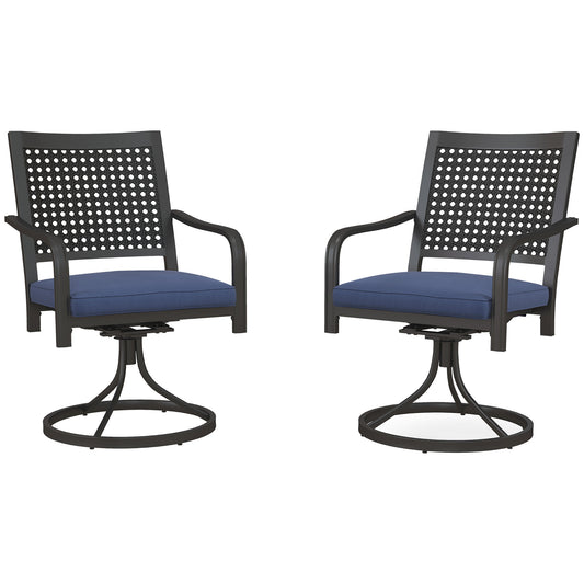 2 Pieces Patio Swivel Chairs with Cushion, Outdoor Swivel Rocker with Curved Armrests, Backrest for Garden, Balcony, Por