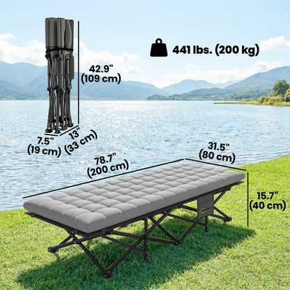 Set of 2 Camping Cot with Soft Pad, 32" Extra Wide Folding Cots with Non-Slip Feet and Carry Bag, Grey