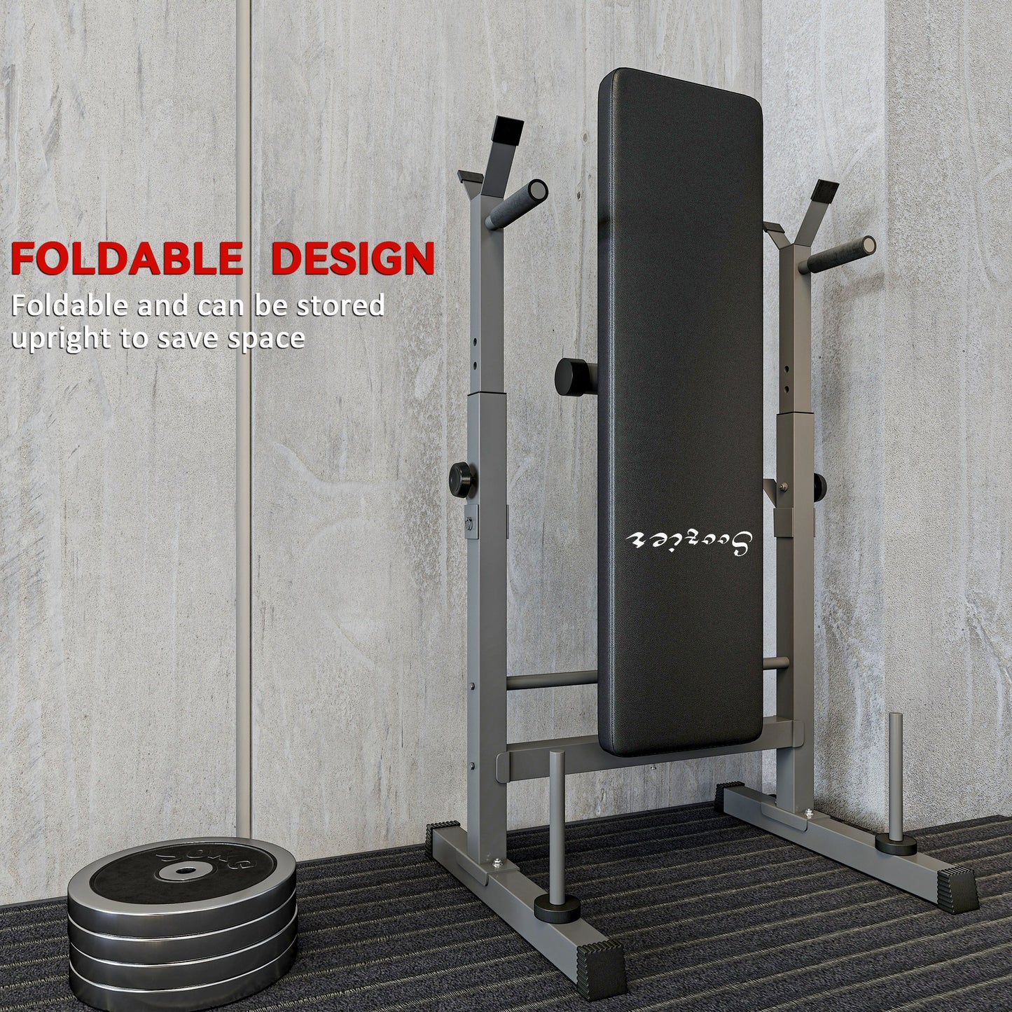 Soozier Adjustable Weight Bench, Foldable Bench Press with Barbell Rack and Dip Station for Home Gym, Strength Training 