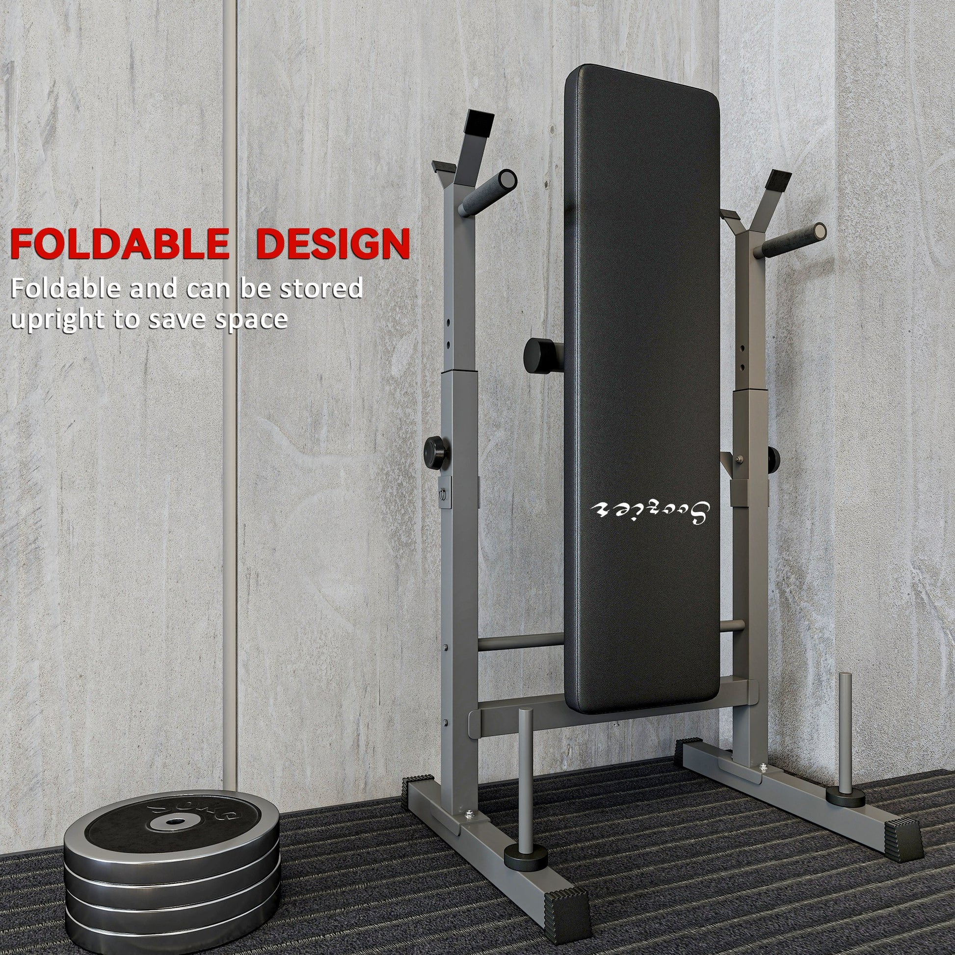 Soozier Adjustable Weight Bench, Foldable Bench Press with Barbell Rack and Dip Station for Home Gym, Strength Training 