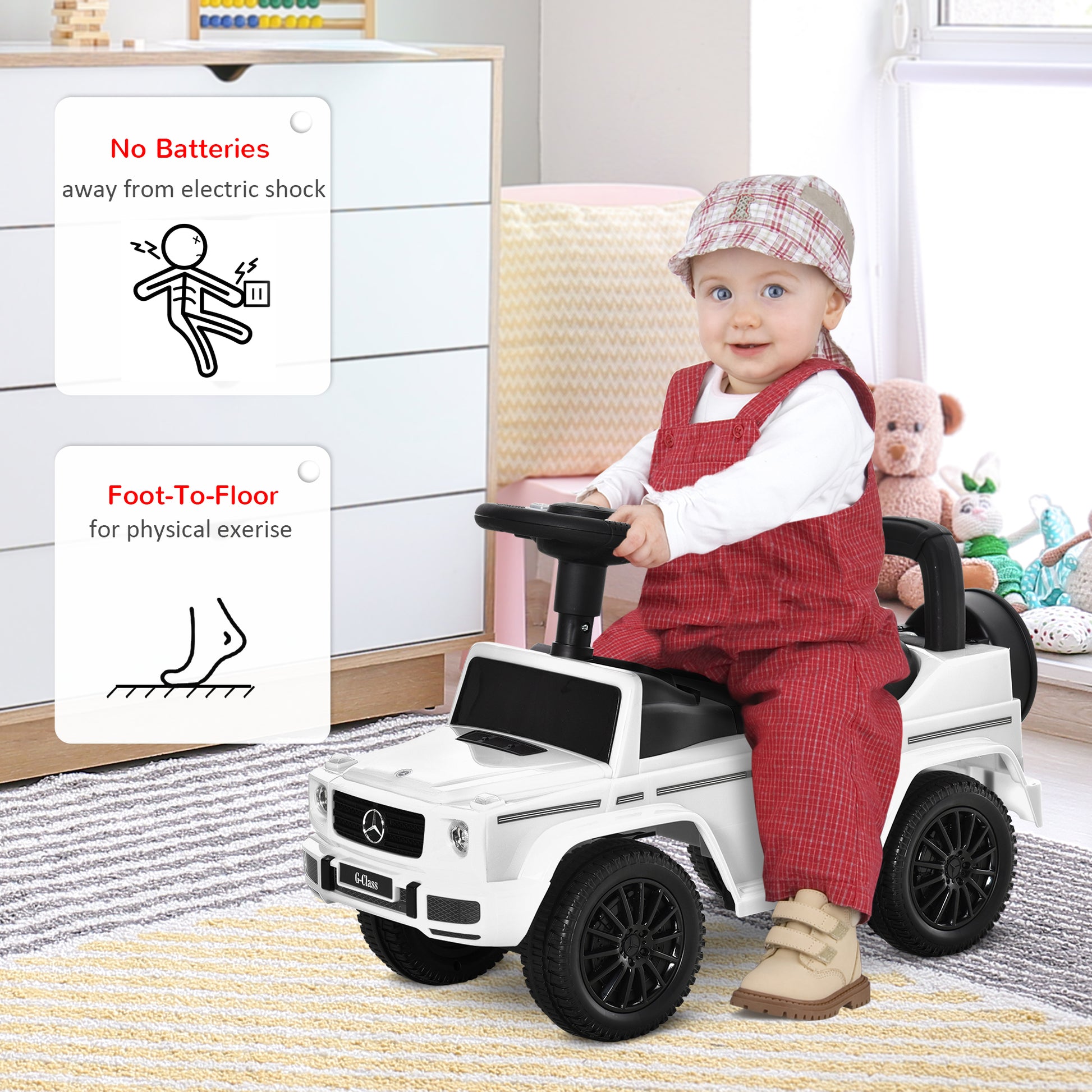 VarietyKart Compatible Baby Toddler Push Car Foot-to-Floor Ride-On Wheel Mercedes-Benz G350 Licensed White