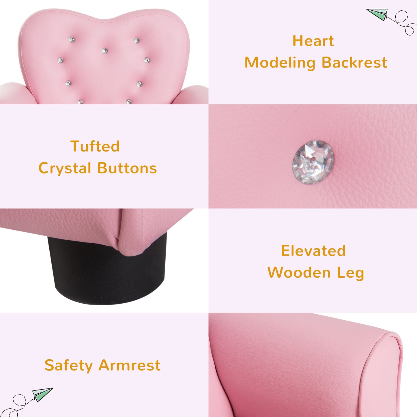 Qaba Kids Mini Princess Sofa Toddler Chair Children Upholstered Tufted Armchair Activity Couch Reclining Seat Boys Girls