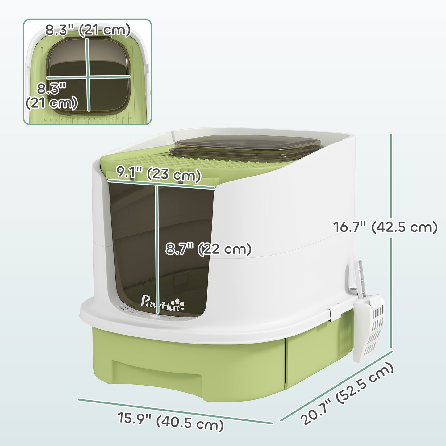 Enclosed Cat Litter Box with Lid, Scoop, Top Entry, Deodorization Bags, Drawer Type Cat Litter Tray, Easy to Clean, Gree