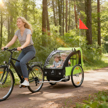 VarietyKart 2-Seat Child Bike Trailer for Kids with a Strong Steel Frame, 5-Point Safety Harnesses, & Comfortable Seat, 