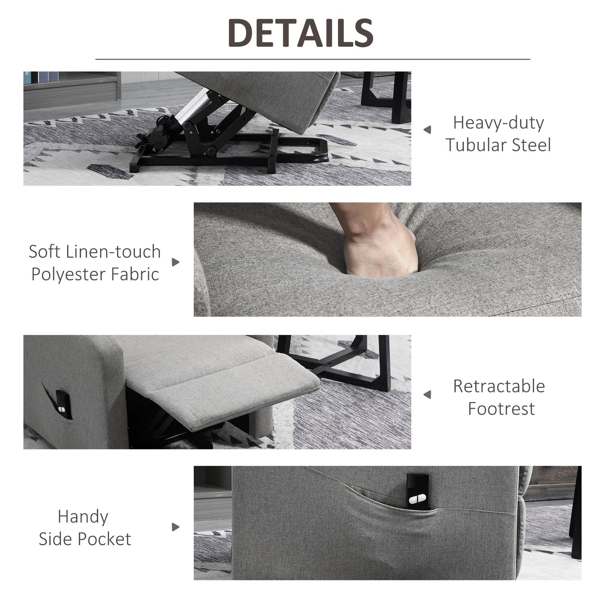 Electric Lift Recliner Chair Rising Power Chaise Lounge Fabric Sofa with Remote Control & Side Pocket for Living Room