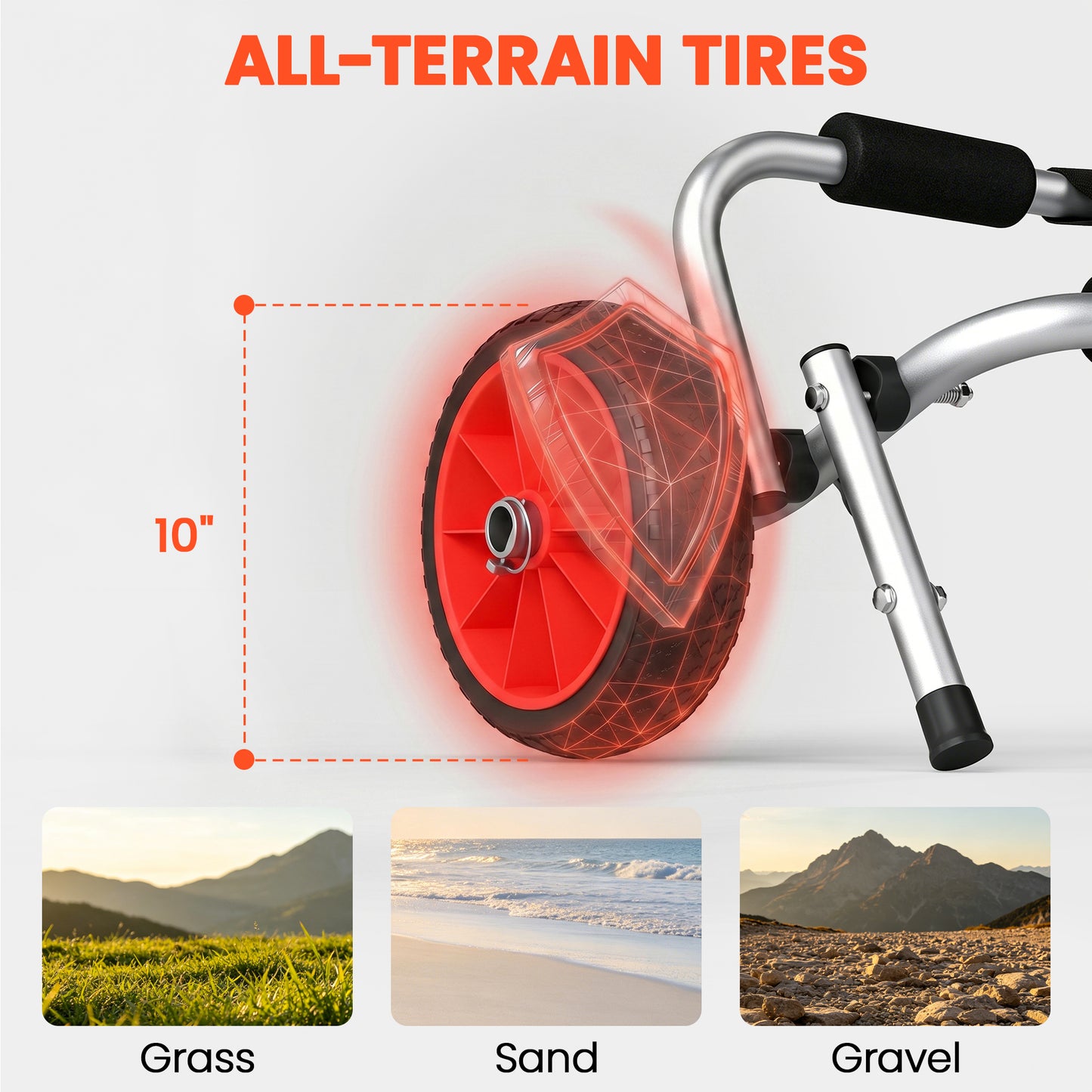 Soozier Kayak Cart, Foldable Canoe Trolley Cart with 10'' Solid Tires, Nonslip Support Foot & Tie-Down Straps, for Kayak