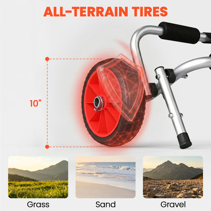 Soozier Kayak Cart, Foldable Canoe Trolley Cart with 10'' Solid Tires, Nonslip Support Foot & Tie-Down Straps, for Kayak